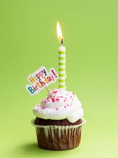 Muffin with candle happy birthday sign