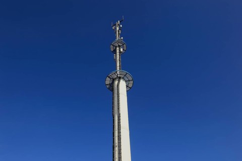 Transmission mast with various antennas for directional radio and mobile radio