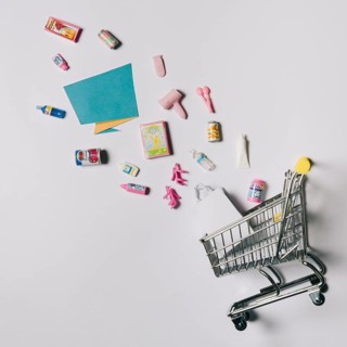 Black friday concept with products cart