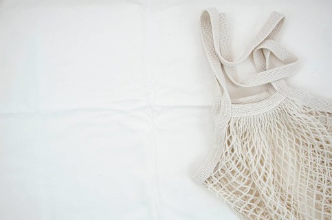 Top view cotton net bag white background