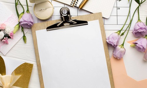 Empty clipboard papers wedding planner