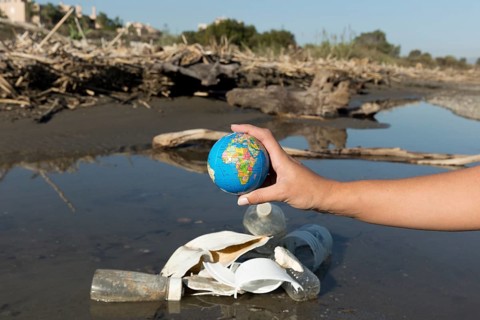 Plastic trash seaside