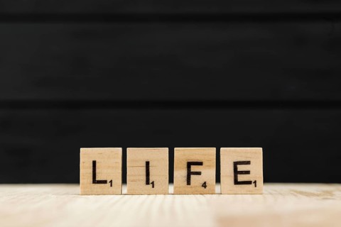 Word life spelt with wooden letters