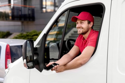 Delivery man car with mobile