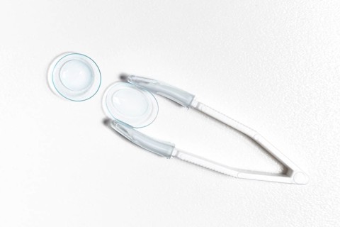 Top view transparent contact lenses with tweezers