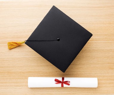 Top view academic cap diploma