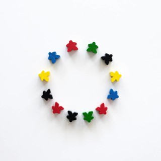 Flat lay meeple board game pieces