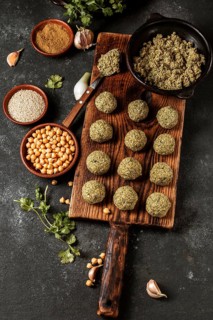 Top view delicious jewish falafel