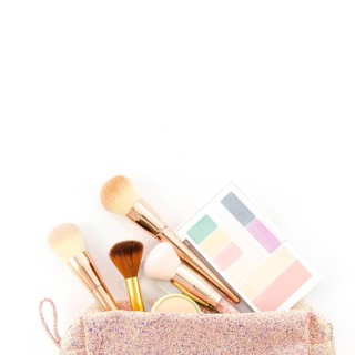 Top view make up brushes toilet bag