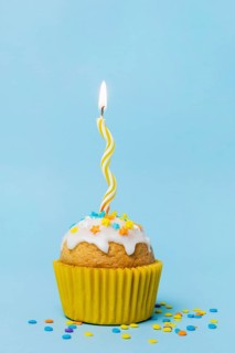 Sweet cupcake with lit candle