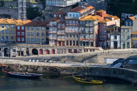 Douro promenade Cais de Ribeira and the old town of Porto seen from above