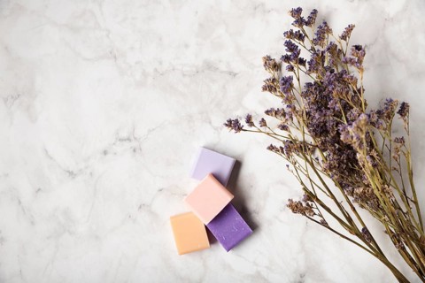 Colorful soaps bouquet lavender