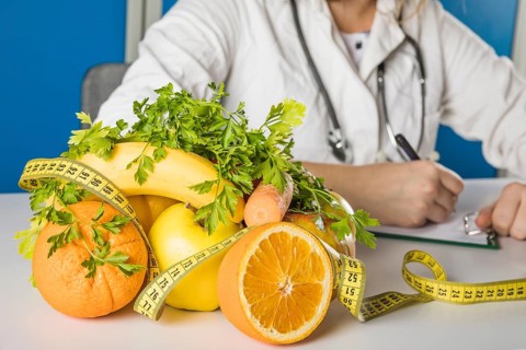 Close up fresh fruits dietician s clinic