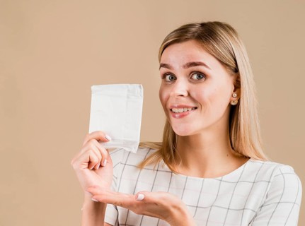 Woman showing pad medium shot