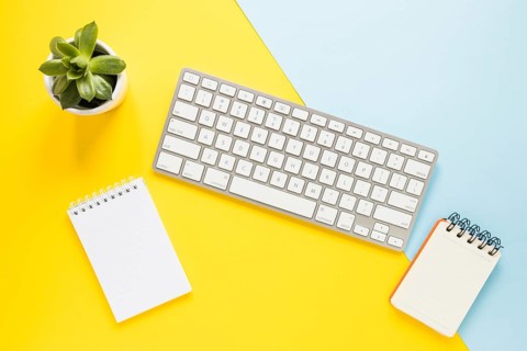 Cozy workplace with keypad notebooks