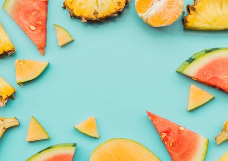 Pieces fresh colorful tropical fruits