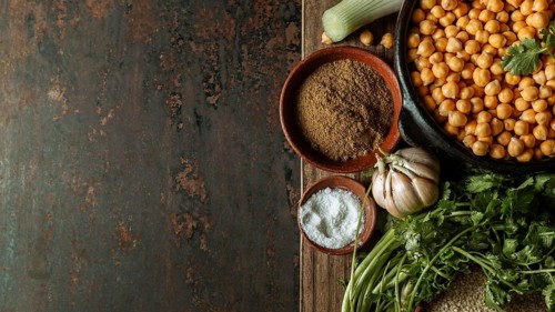 Flat lay tasty jewish food frame with copy space