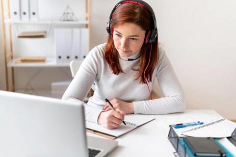Woman work having video call