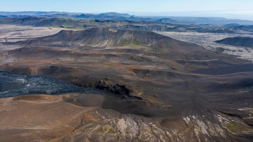 Fagradalsfjall volcano and cooled lava
