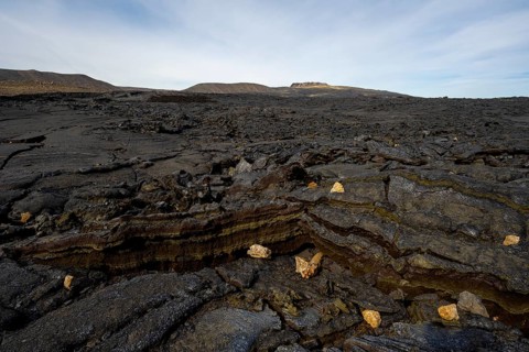 Fagradalsfjall volcano and cooled lava