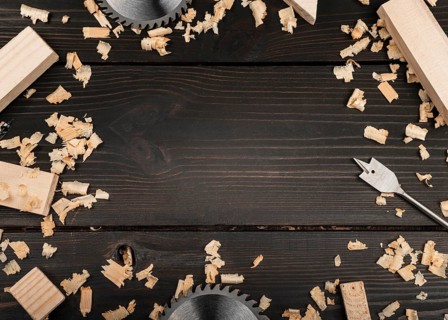 Top view wood tools desk