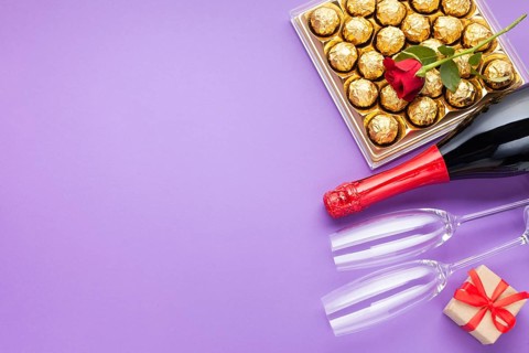 Top view frame with chocolate box copy space