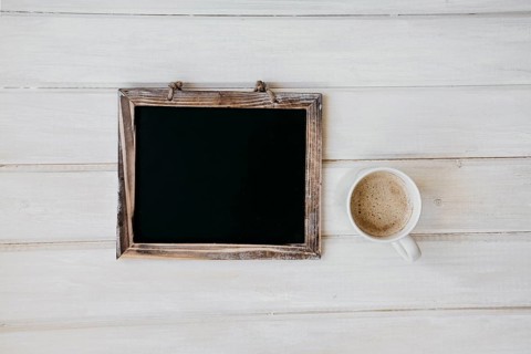 Composition with blackboard coffee mug