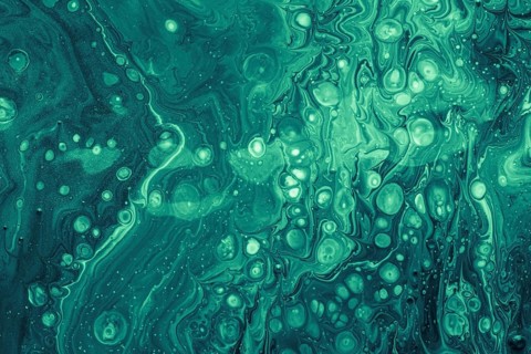 Abstract teal bubbles acrylic painting