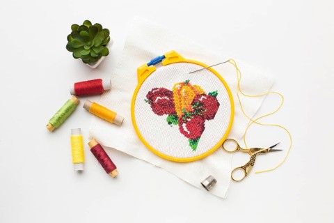 Fruit sewed design with sewing threads plant