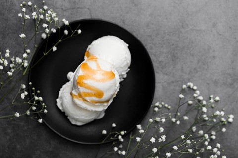 Plate with vanilla ice cream