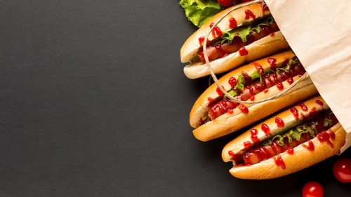 Delicious hot dogs plastic bag