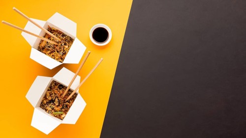 Top view asian food with soya