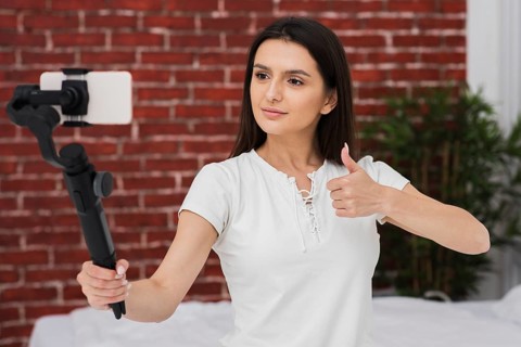 Young female recording live home