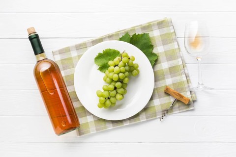 Top view white grapes wine
