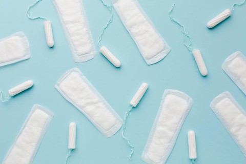 Feminine hygiene products flat lay