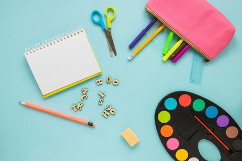 Writing implements laid random way