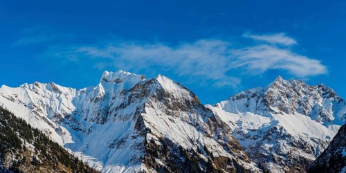 Mountain panorama in winter from Untere Lugenalpe