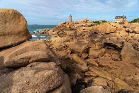 The rocks of the pink granite coast Cote de Granit Rose