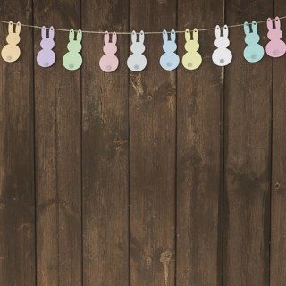 Garland with paper rabbits wood