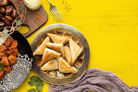 Indian food assortment with copy space