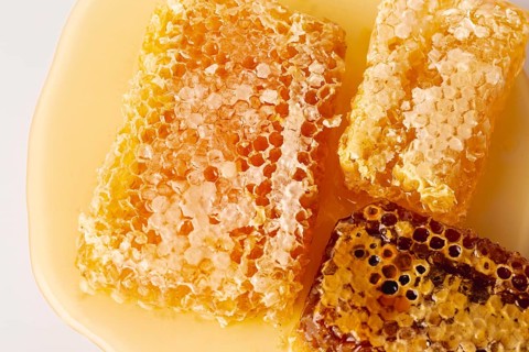 Flat lay honeycombs honey