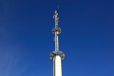 Transmission mast with various antennas for directional radio and mobile radio