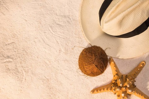 Summer layout hat coconut starfish sand