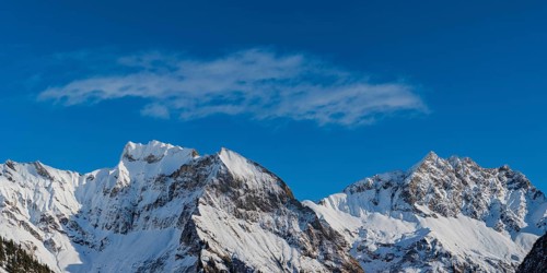 Mountain panorama in winter from Untere Lugenalpe