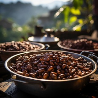 Coffee beans fresh and roasted Coffee beans on a plantation