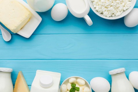 Top view organic milk tasty cheese