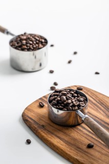 High angle cups with coffee beans