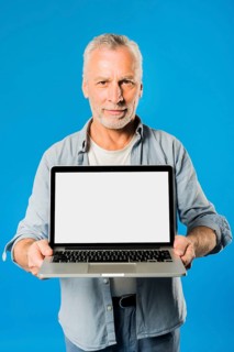 Modern senior man with laptop