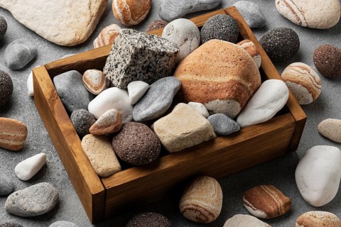 Wooden bow with stones