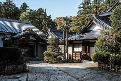 Front view japanese temple complex